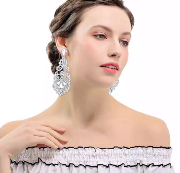 Longues boucles d’oreilles argenté – Image 2