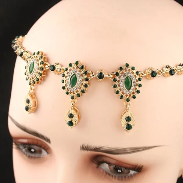 Bijoux de front doré et strass vert – Image 2