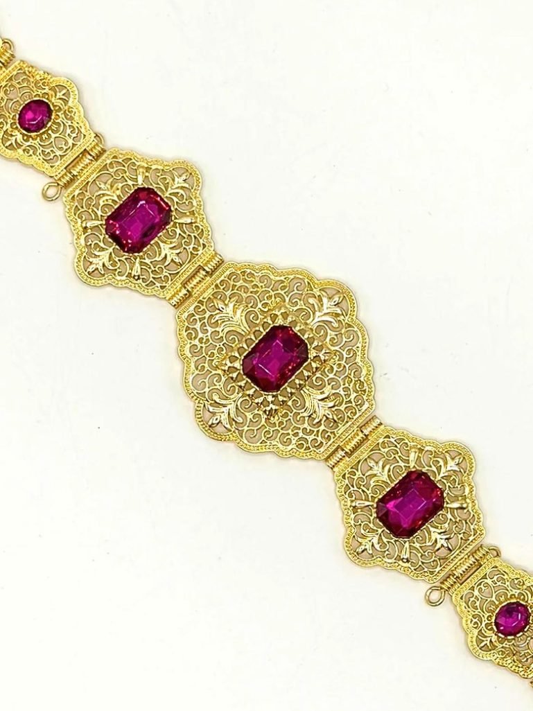 Ceinture métal doré Fushia1